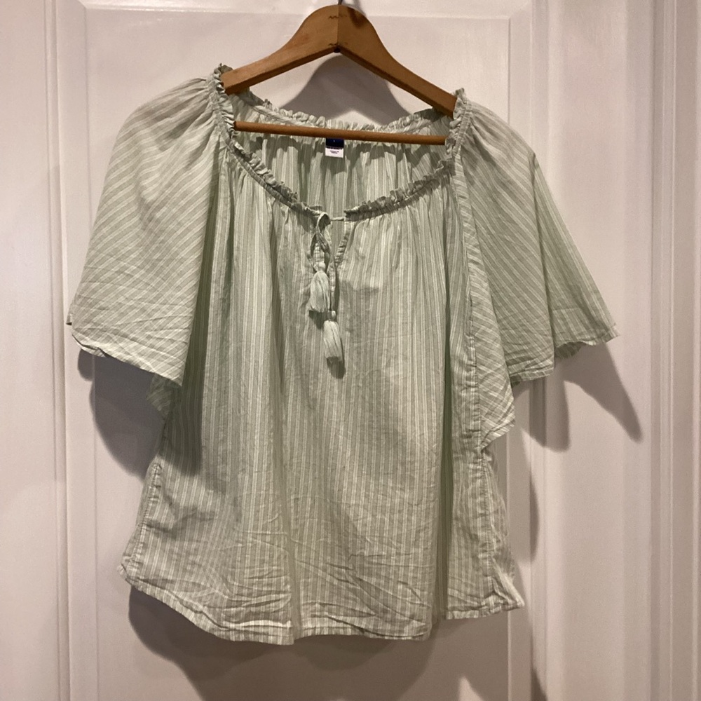 Old Navy Sage Green Blouse with Tassel Detail